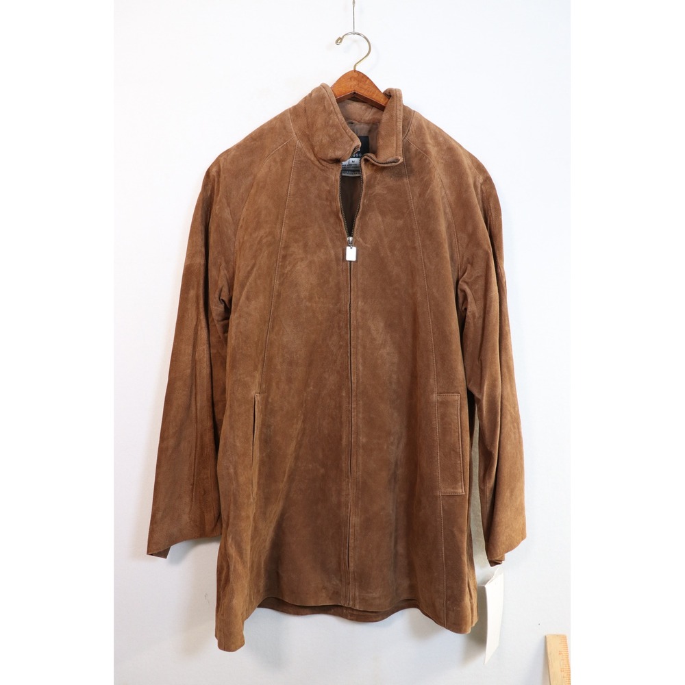 Dennis Basso Boutique Brown Genuine Suede Leather‎ Zip Up Jacket Mens Medium NWT